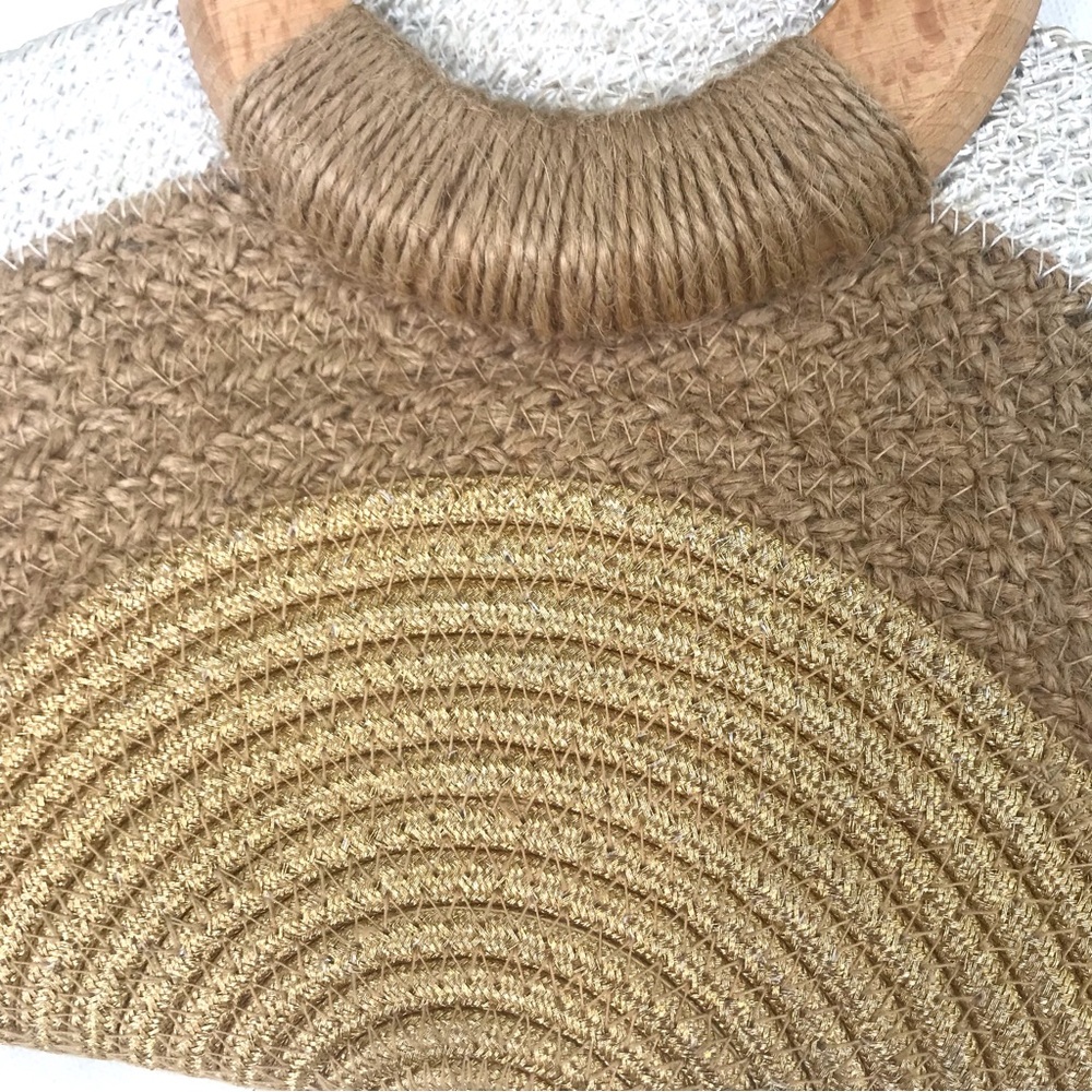 Natural Boho Crossbody Half Moon Taco Shaped Bag Summer Fun Bag - Picture 12 of 14